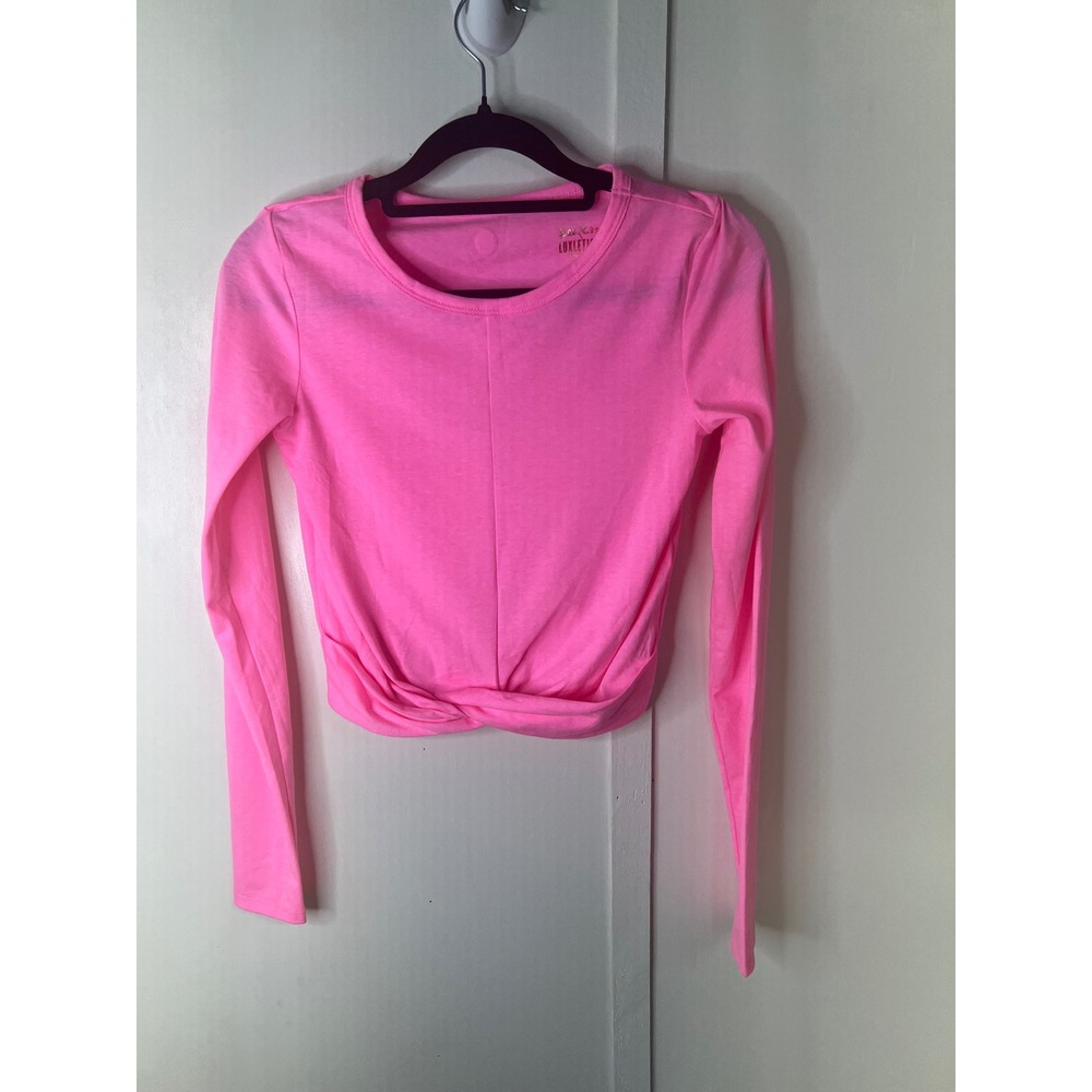 Lilly Pulitzer Luxletic Neon Pink Twist Front Long Sleeve Crop Top XS NWOT